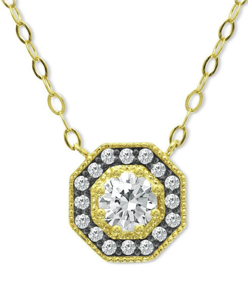 Giani Bernini cubic Zirconia Octagon Halo Pendant Necklace in 18k Gold-Plated Sterling Silver 16" + 2" extender, Created for Macy's