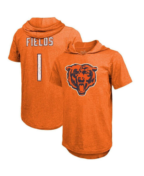 Men's Justin Fields Orange Chicago Bears Player Name and Number Tri-Blend Short Sleeve Hoodie T-shirt