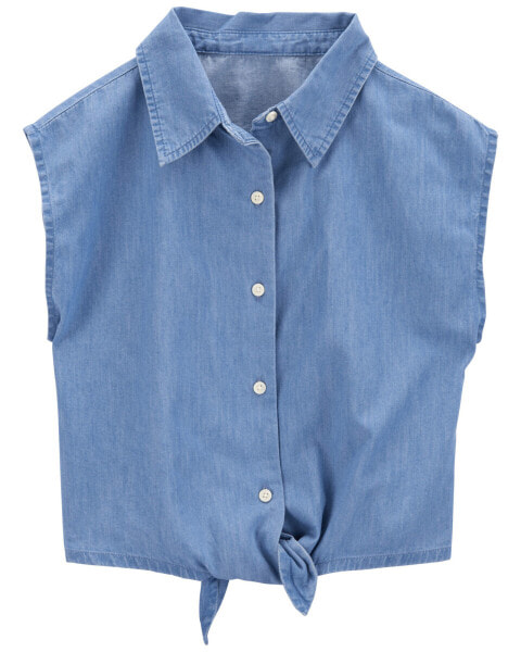 Kid Button-Up Tie-Front Chambray Top 8