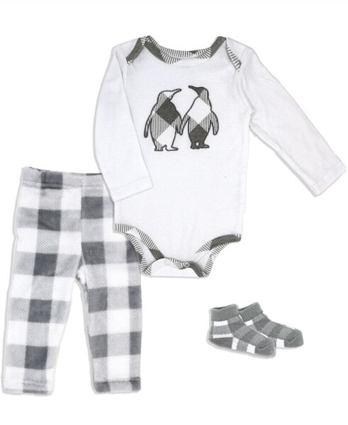 Baby Boys or Baby Girls Buffalo Plaid Bodysuit, Pants and Socks, 3 Piece Set