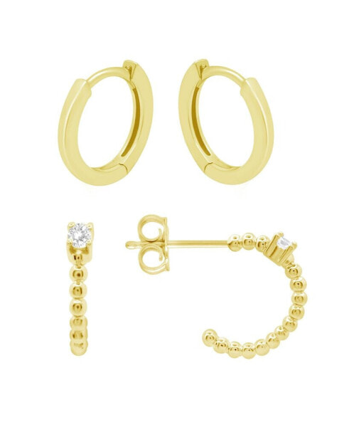 High Polished Duo Hoop Earring Set, Gold Plate