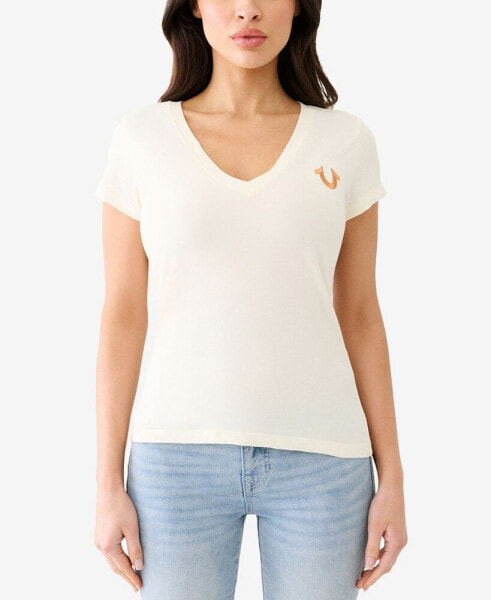 Women's Short Sleeve Horseshoe V-Neck T-shirt