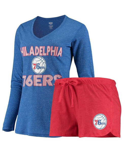 Women's Red, Royal Philadelphia 76ers Long Sleeve T-shirt and Shorts Sleep Set