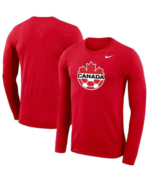 Men's Red Canada Soccer Primary Logo Legend Performance Long Sleeve T-shirt