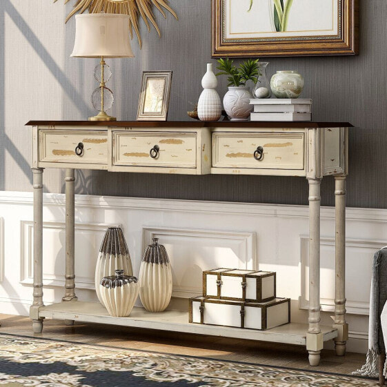Console Table Sofa Table With Drawers For Entryway With Projecting Drawers And Long Shelf