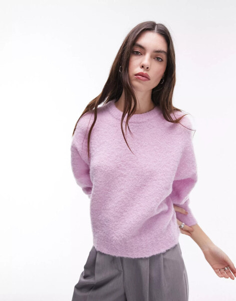 Topshop knitted boxy boucle jumper in lilac