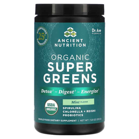 Зеленый чай Organic Super Greens, Мята, 205 г (7.23 унции) от Ancient Nutrition