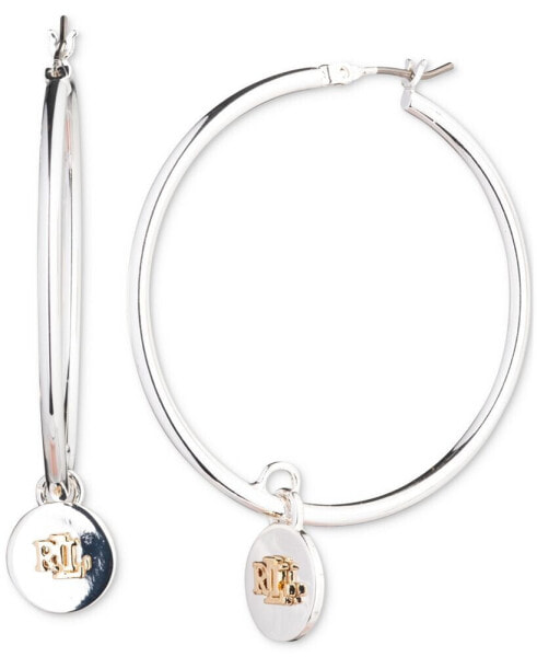 Two-Tone Logo Disc Charm Hoop Earrings