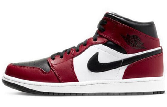 Кроссовки Nike Air Jordan 1 Mid Chicago Toe (Белый, Красный, Черный)