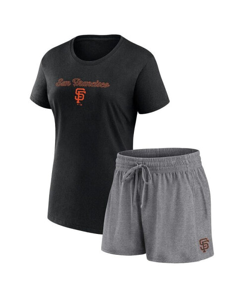 Women's Black, Gray San Francisco Giants Script T-shirt and Shorts Combo Set