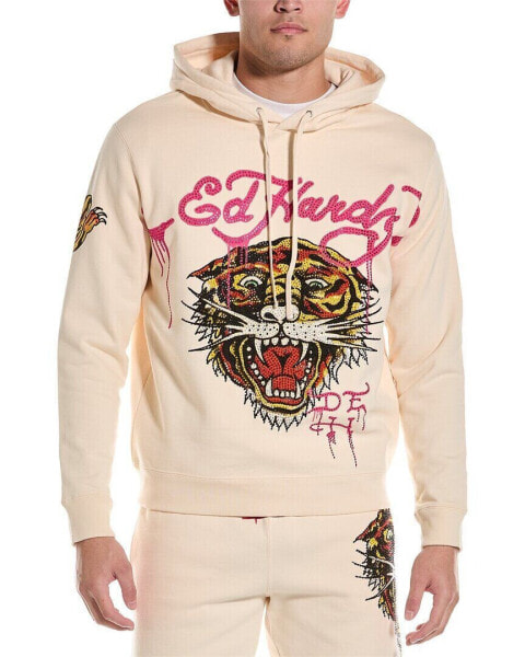 Ed Hardy Rhinestone Tiger Hoodie Men's White L