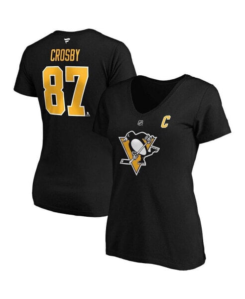 Women's Sidney Crosby Black Pittsburgh Penguins Plus Size Name and Number V-Neck T-shirt