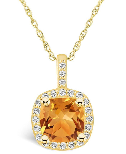Citrine (2 Ct. T.W.) and Diamond (1/4 Ct. T.W.) Halo Pendant Necklace in 14K Yellow Gold