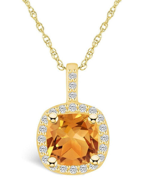 Macy's citrine (2 Ct. T.W.) and Diamond (1/4 Ct. T.W.) Halo Pendant Necklace in 14K Yellow Gold