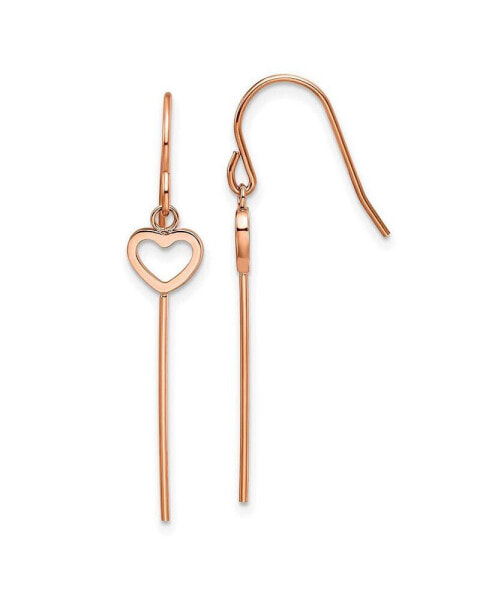 Stainless Steel Polished Rose plated Heart Bar Dangle Earrings