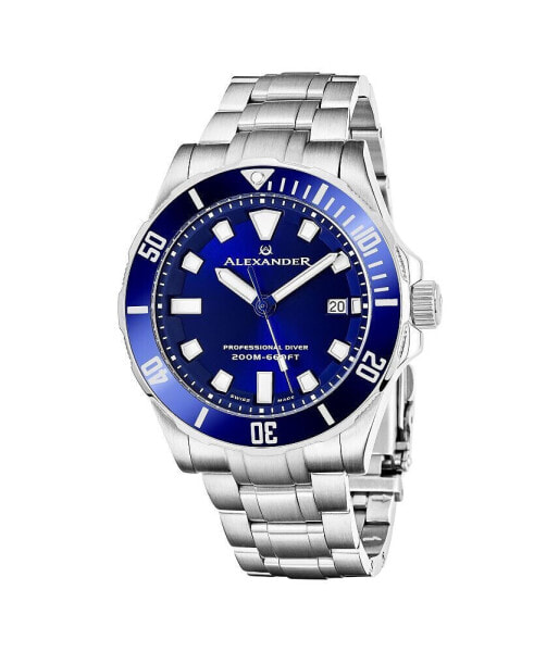 Men's Vathos Silver-tone Stainless Steel , Blue Dial , 42mm Round Watch