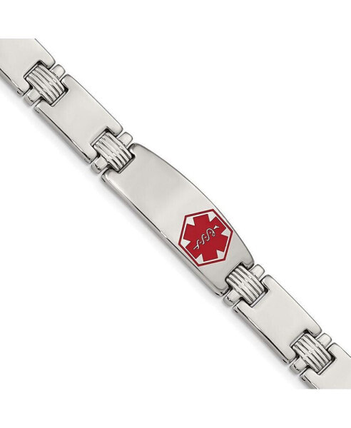 Stainless Steel Red Enamel Medical ID 8.5" Link Bracelet