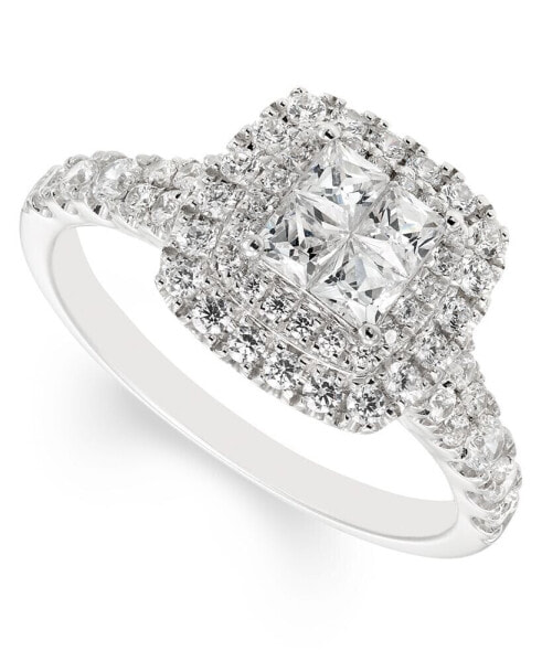 Diamond Princess Halo Engagement Ring (1 ct. t.w.) in 14k White Gold