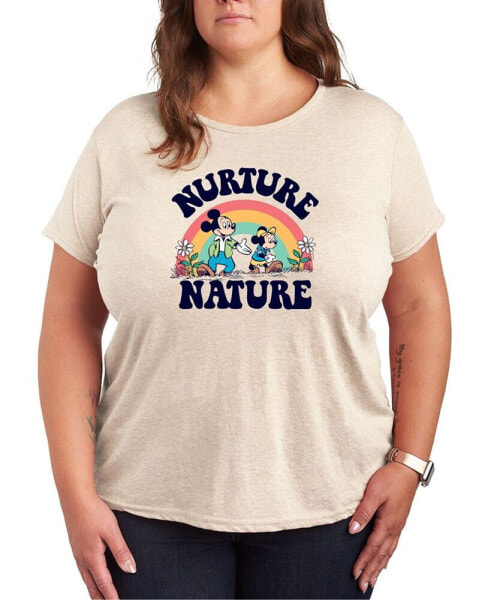 Trendy Plus Size Disney Mickey & Minnie Nurture Nature Graphic T-shirt