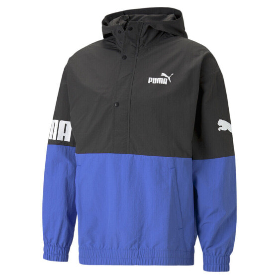 Puma Power Hooded Half Zip Windbreaker Mens Black, Blue Casual Athletic Outerwea