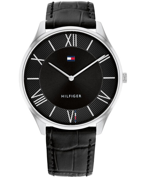 Men's 2H Black Leather Strap Watch 43mm