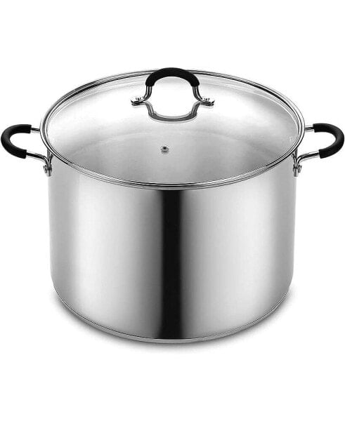 Stockpot Large pot Sauce Pot Induction Pot With Lid Professional Stainless Steel 24 Quart, with Stay-Cool Handles, silver