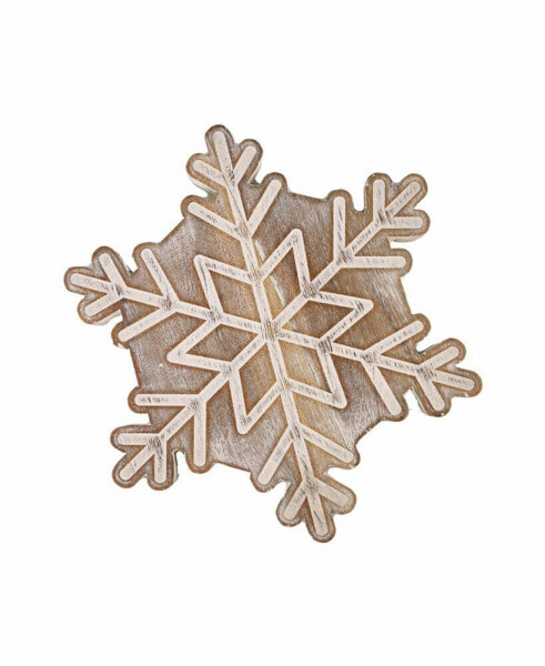Snowflake Designed Trivet Carved Out of Acacia Wood with a Washed Finish