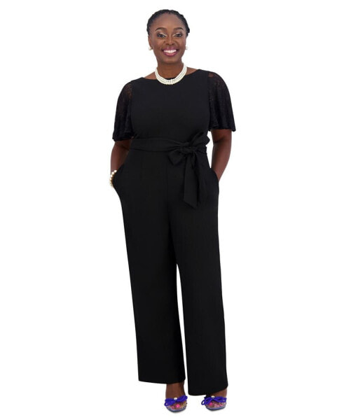 Lace-Sleeve Jumpsuit, Women's & Plus Size