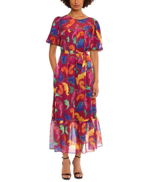 Платье Donna Morgan с поясом на завязках и объемными рукавами