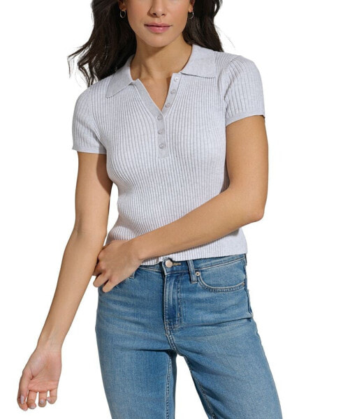 Women's Ribbed Short-Sleeve Polo Shirt