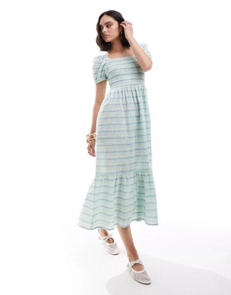 Esmee stripe puff sleeve maxi dress in green