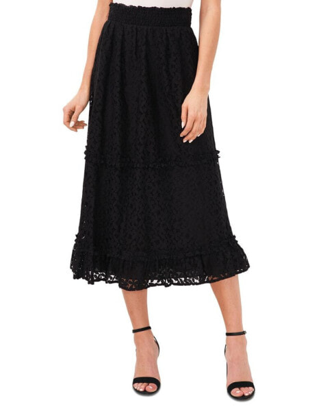 Women's Lace Smocked-Waist Midi Skirt