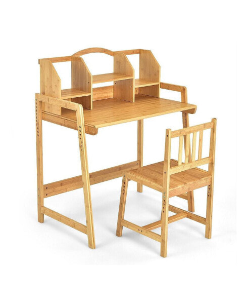 Wicker Kids Study Desk and Chair Set with Bookshelf