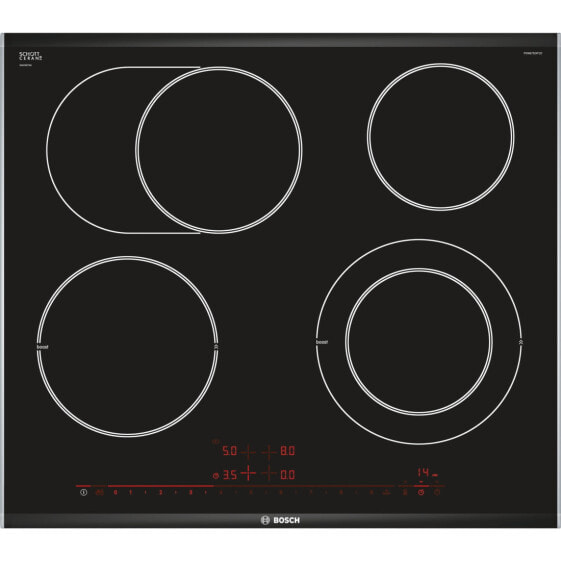 Bosch Serie 8 PKN675DP1D - Black,Stainless steel - Built-in - Ceramic - Glass-ceramic - 4 zone(s) - 4 zone(s)