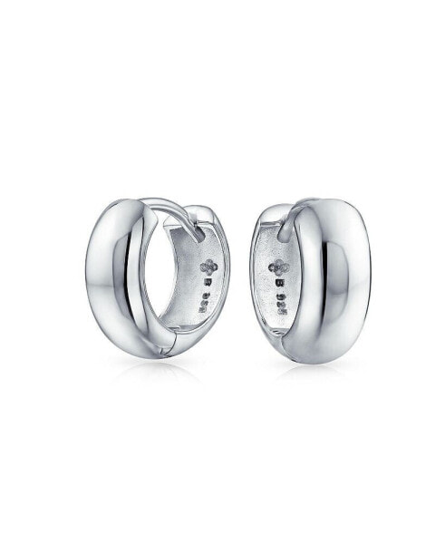 Classic Simple Smooth Wide Dome Hinge Kpop Sterling Silver Huggie Hoop Earrings For Women Finish