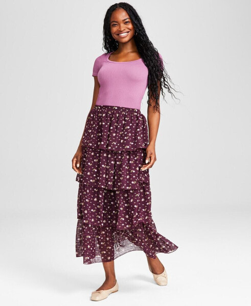 Women's Floral-Print Tiered Maxi Skirt, Created for Macy's