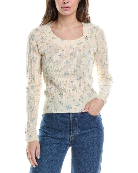 Minnie Rose Floral Pointelle Cashmere Sweater Women's