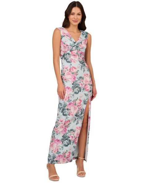 Women's Sleeveless Floral Jacquard Gown