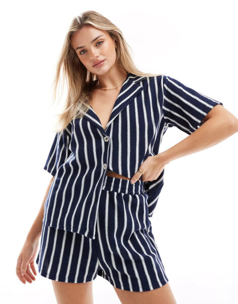 ASOS DESIGN short co-ord in navy and white stripe