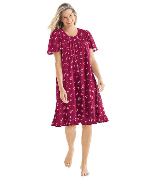 Plus Size Short Floral Print Cotton Gown