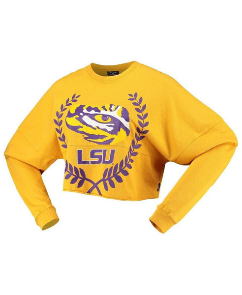 Women's Gold LSU Tigers Laurels Crop Long Sleeve T-shirt