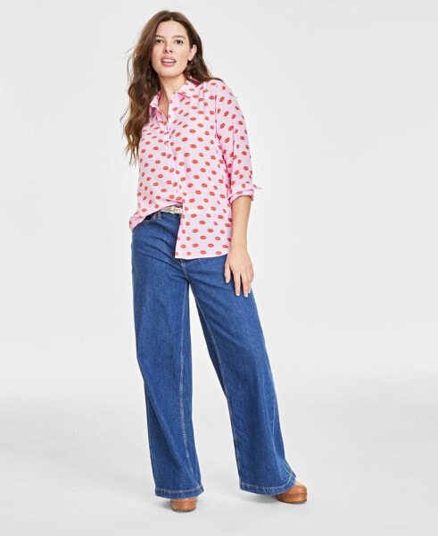 Women's Button-Front Crepe Shirt, Created for Macy's