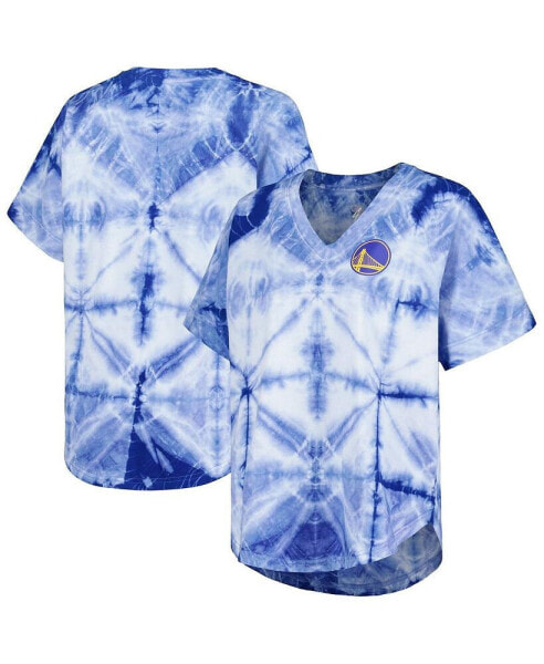 Women's Royal in State Warriors Tournament Raglan Oversized Tie-Dye V-Neck T-Shirt