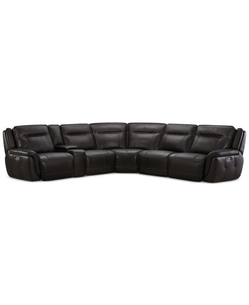 Lenardo 6-Pc. Leather Sectional with 3 Power Recliners and Console, Created for Macy's