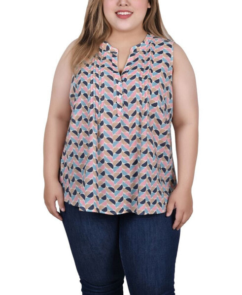 Plus Size Sleeveless Pintucked Blouse