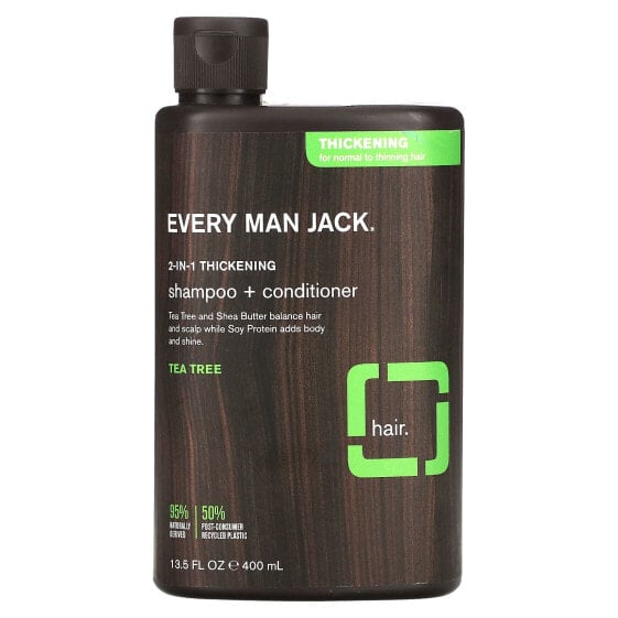 Every Man Jack, 2-в-1, шампунь и кондиционер для густоты волос, для нормальных и тонких волос, чайное дерево, 400 мл (13,5 жидк. Унции)
