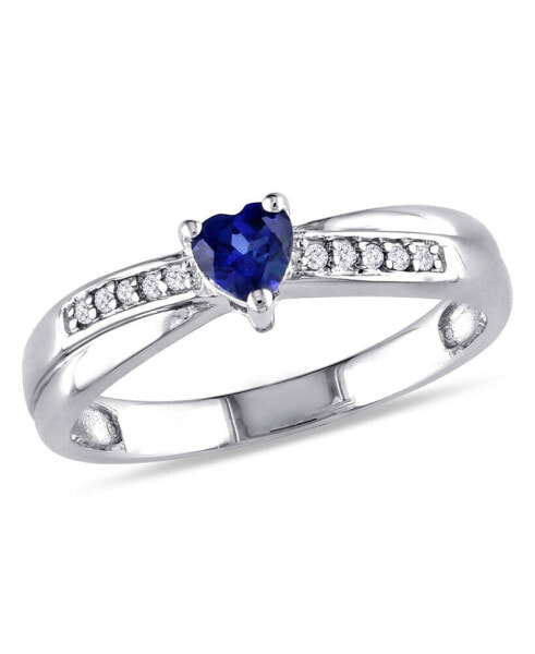 Lab-Grown Sapphire (1/4 ct. t.w.) and Diamond Accent Heart Ring in Sterling Silver