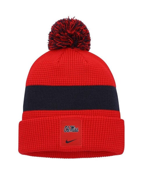 Men's Red Ole Miss Rebels Sideline Team Cuffed Knit Hat with Pom