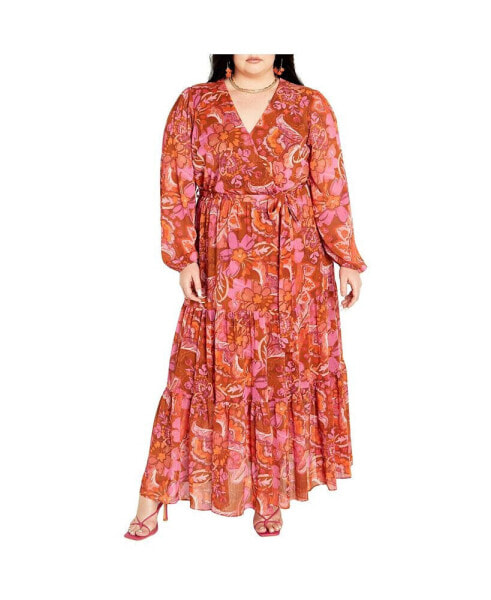 Plus Size Tiered Print Maxi Dress