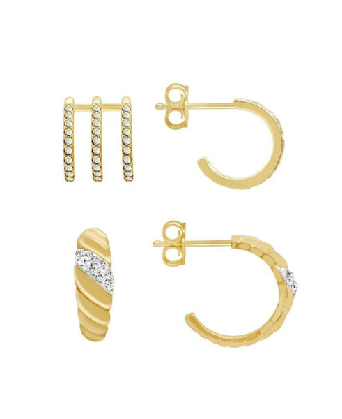 Gold Plated 2-Piece C Hoop and Multi Row Hoop Earrings Set